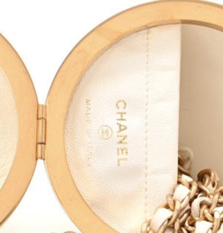 Lambskin Quilted Sphere Minaudiere Chain Clutch White