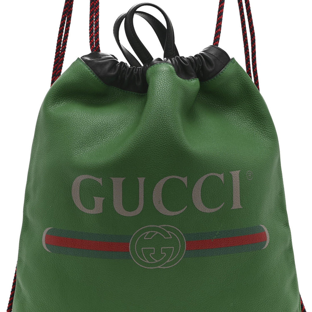 Calfskin Logo Drawstring Backpack Green
