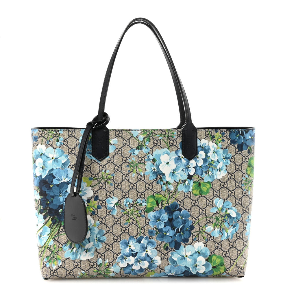 GG Supreme Monogram Blooms Medium Reversible Tote Beige Blue