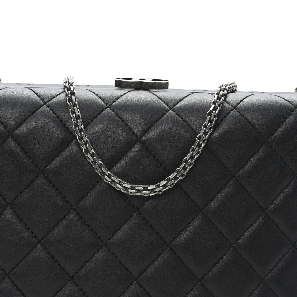 Lambskin Quilted Kisslock Minaudiere Black