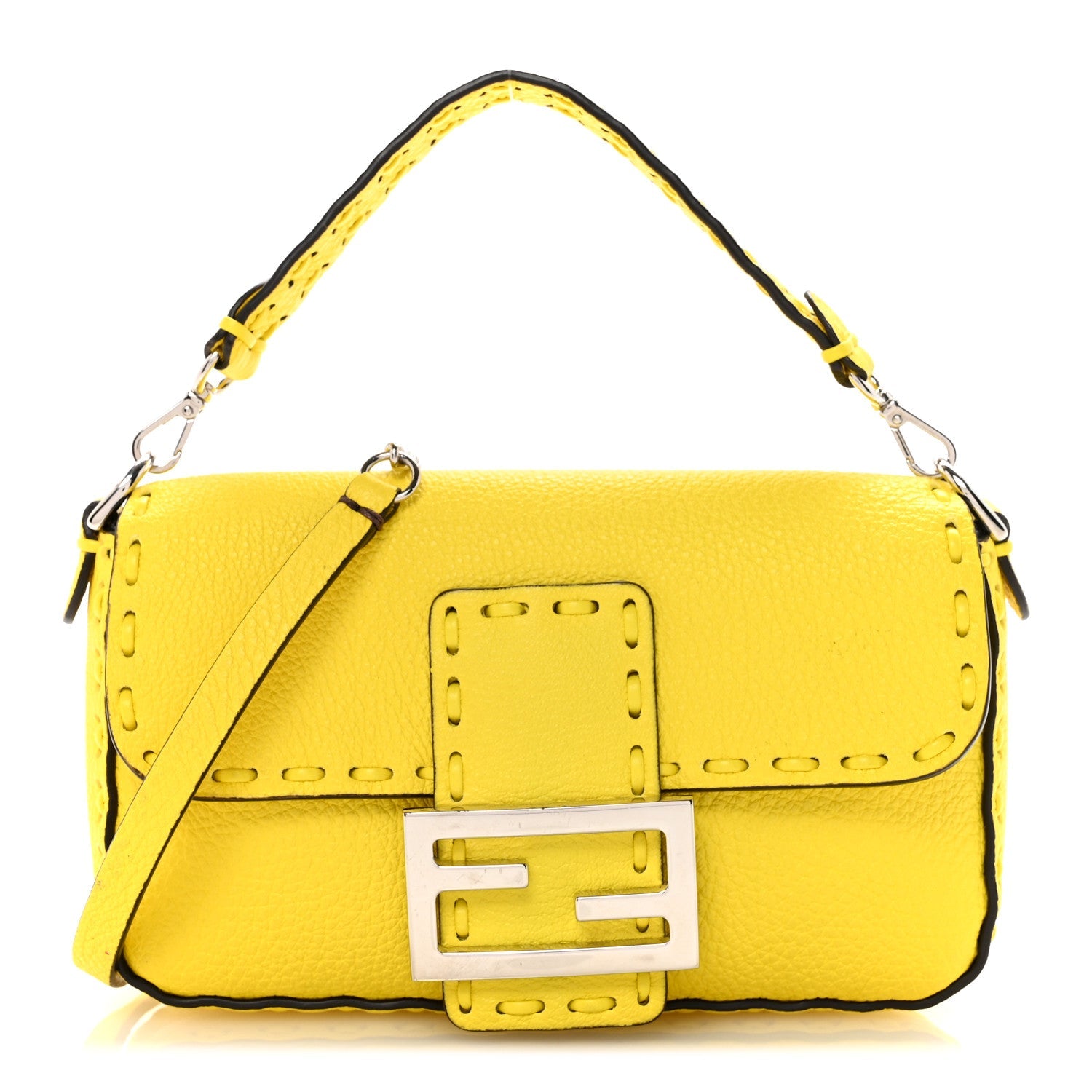 Cuoio Roma Sellerissima Nappa Sintetica Tape Stitch Mini Baguette Acid Yellow