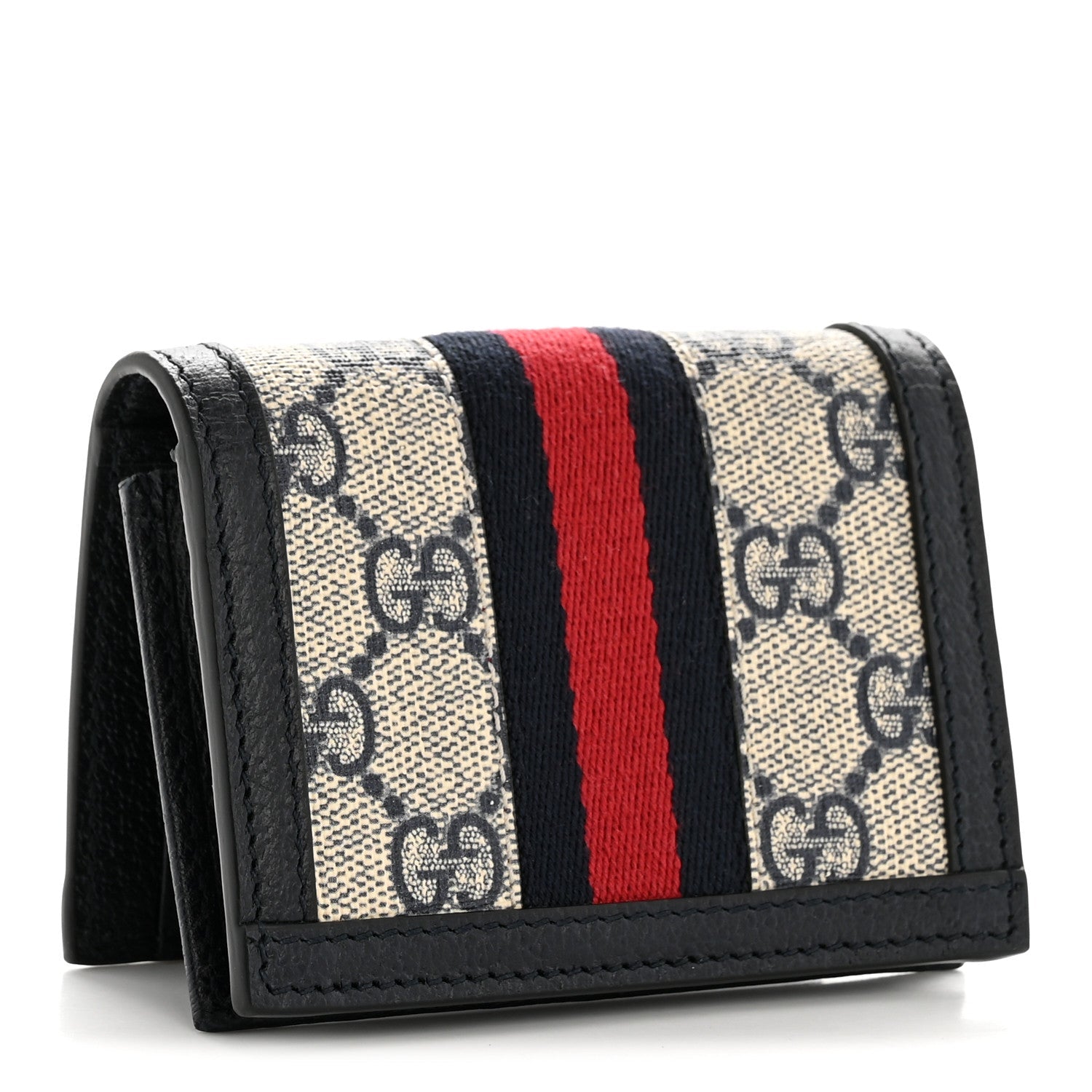 GG Supreme Monogram Textured Dollar Calfskin Web Ophidia  Case Beige Blue