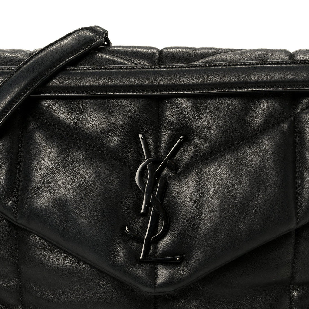 Lambskin Quilted Monogram Monochrome Medium Loulou Puffer Chain Satchel Black