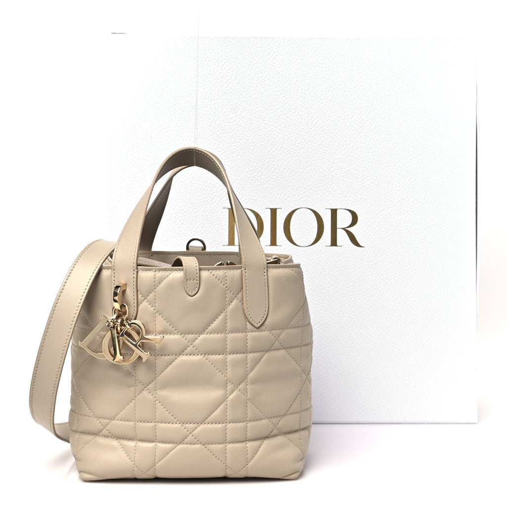 Calfskin Macrocannage Small Toujours Vertical Tote Powder Beige