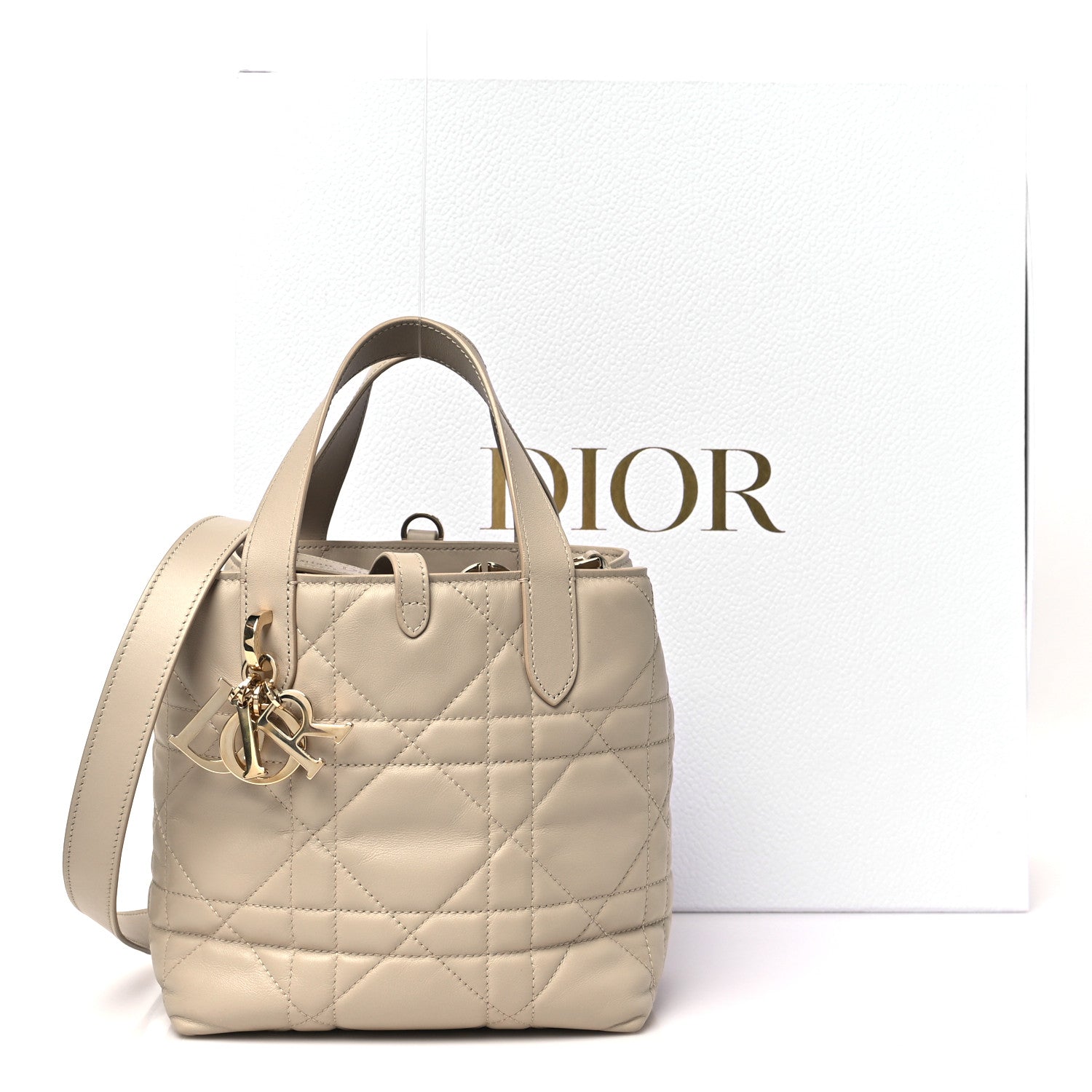 Calfskin Macrocannage Small Toujours Vertical Tote Powder Beige