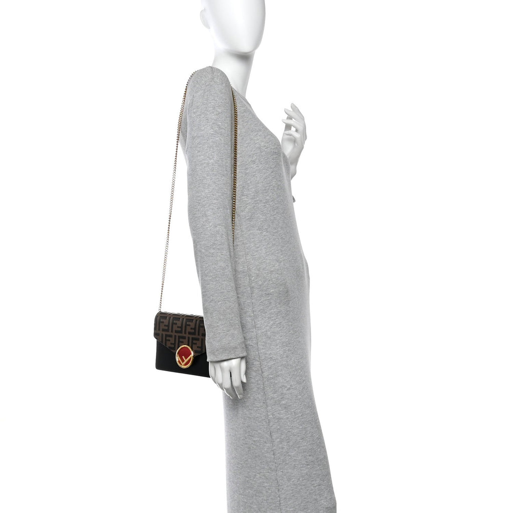 Vitello Cruise F is Fendi Bi-Color FF 1974 Embossed Medium Envelope Wallet On Chain Black Maya