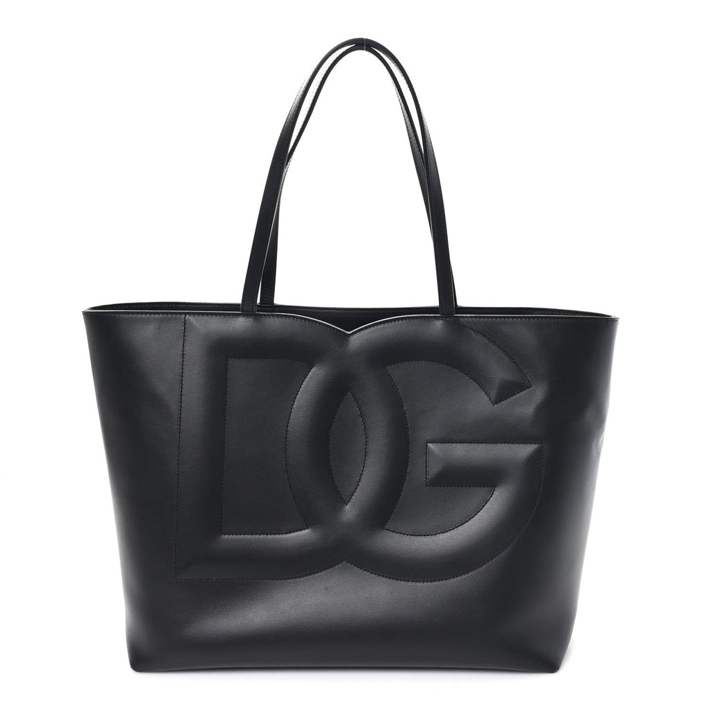 DOLCE GABBANA Calfskin DG Logo Shopper Tote Black