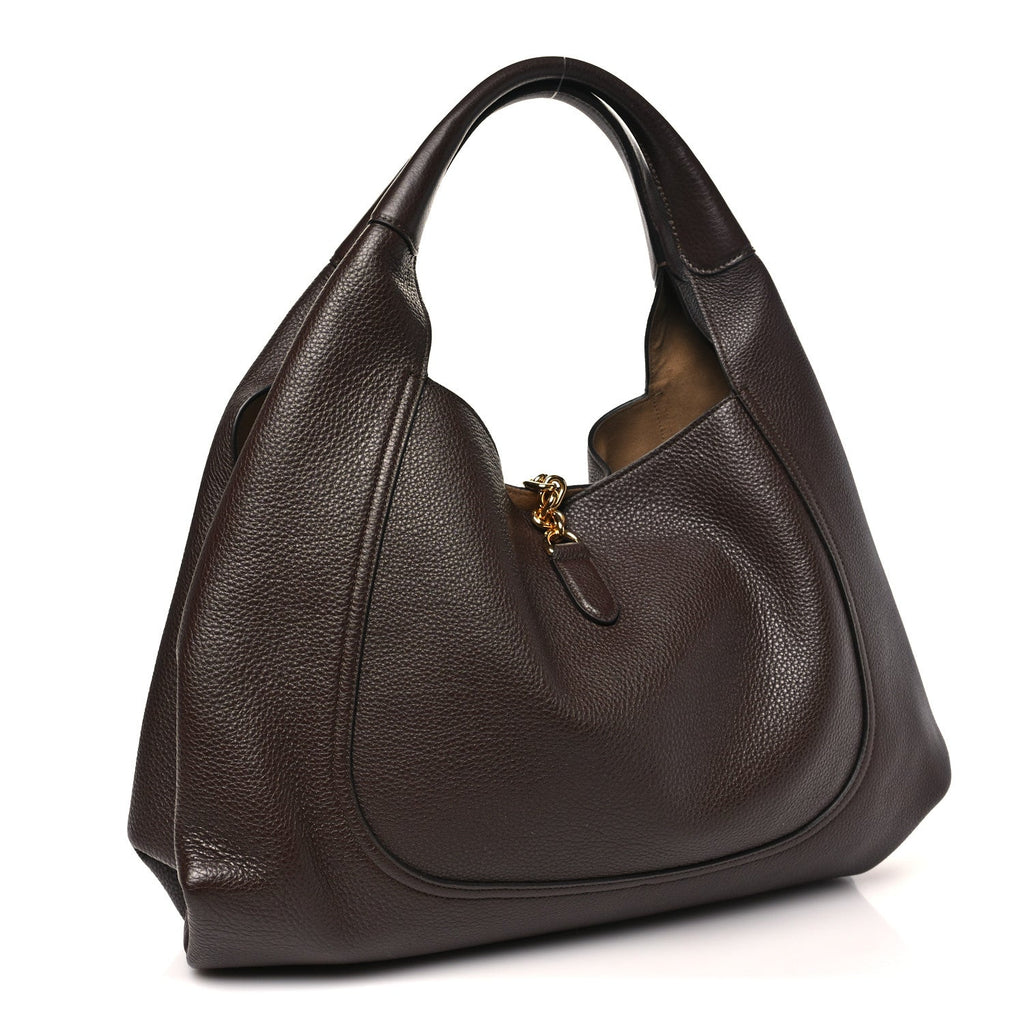 Grained Calfskin Softbit Maxi Shoulder Bag Dark Brown