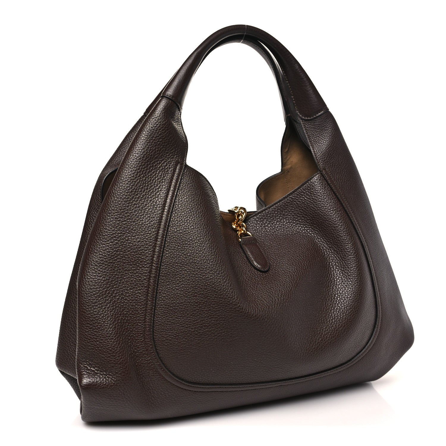 Grained Calfskin Softbit Maxi Shoulder Bag Dark Brown