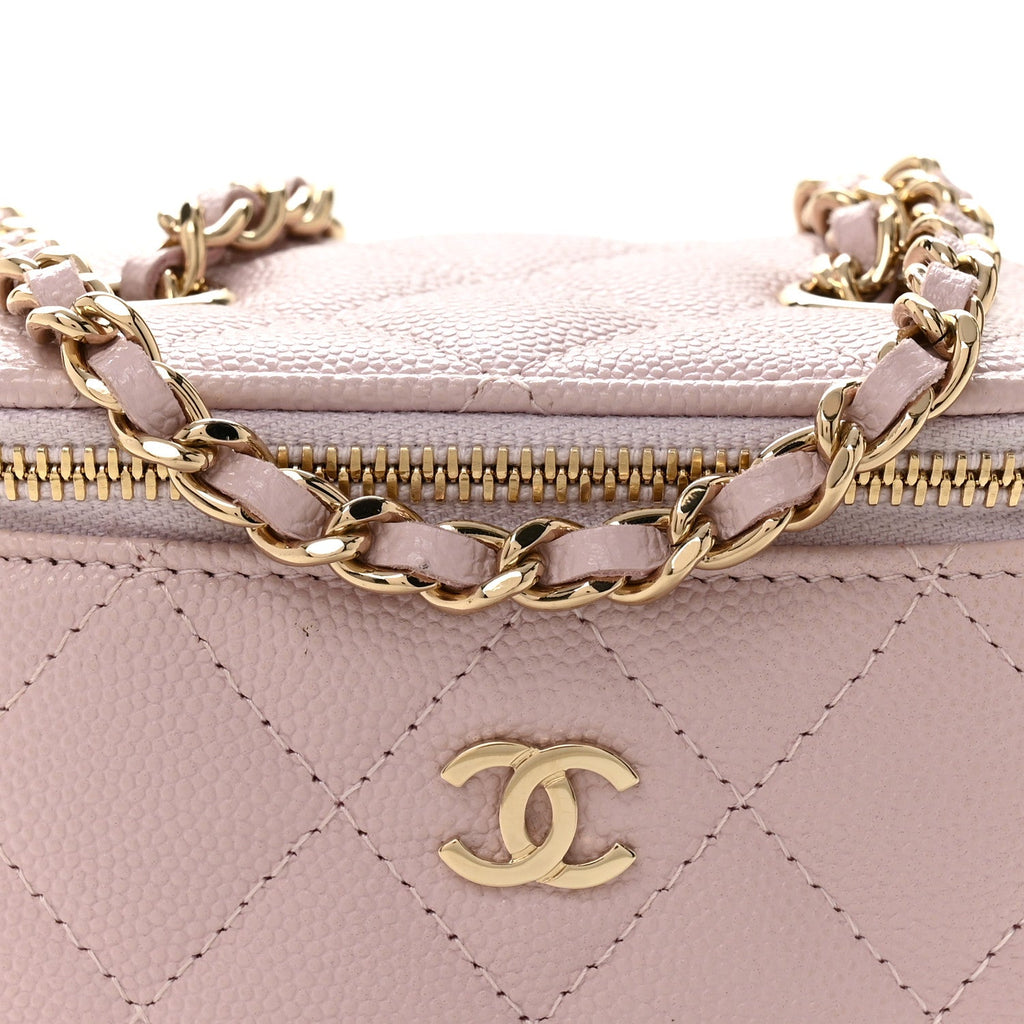 Caviar Quilted Mini Vanity Case With Chain Light Pink