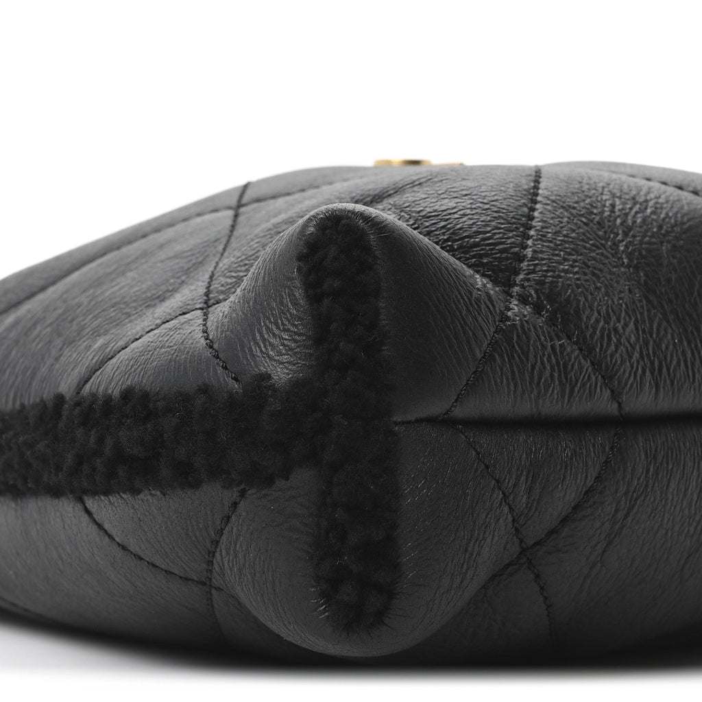 Aged Lambskin Shearling Quilted Small Chanel 22 Black