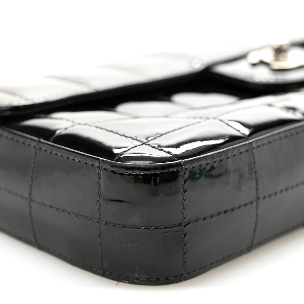 Patent Quilted East West Chocolate Bar Flap Black