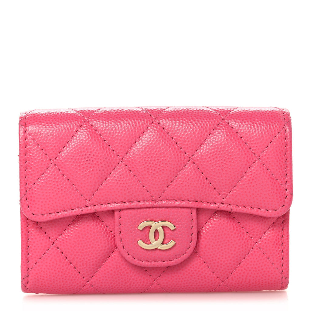 Caviar Quilted Flap  Holder Wallet Pink