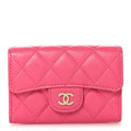 Caviar Quilted Flap  Holder Wallet Pink