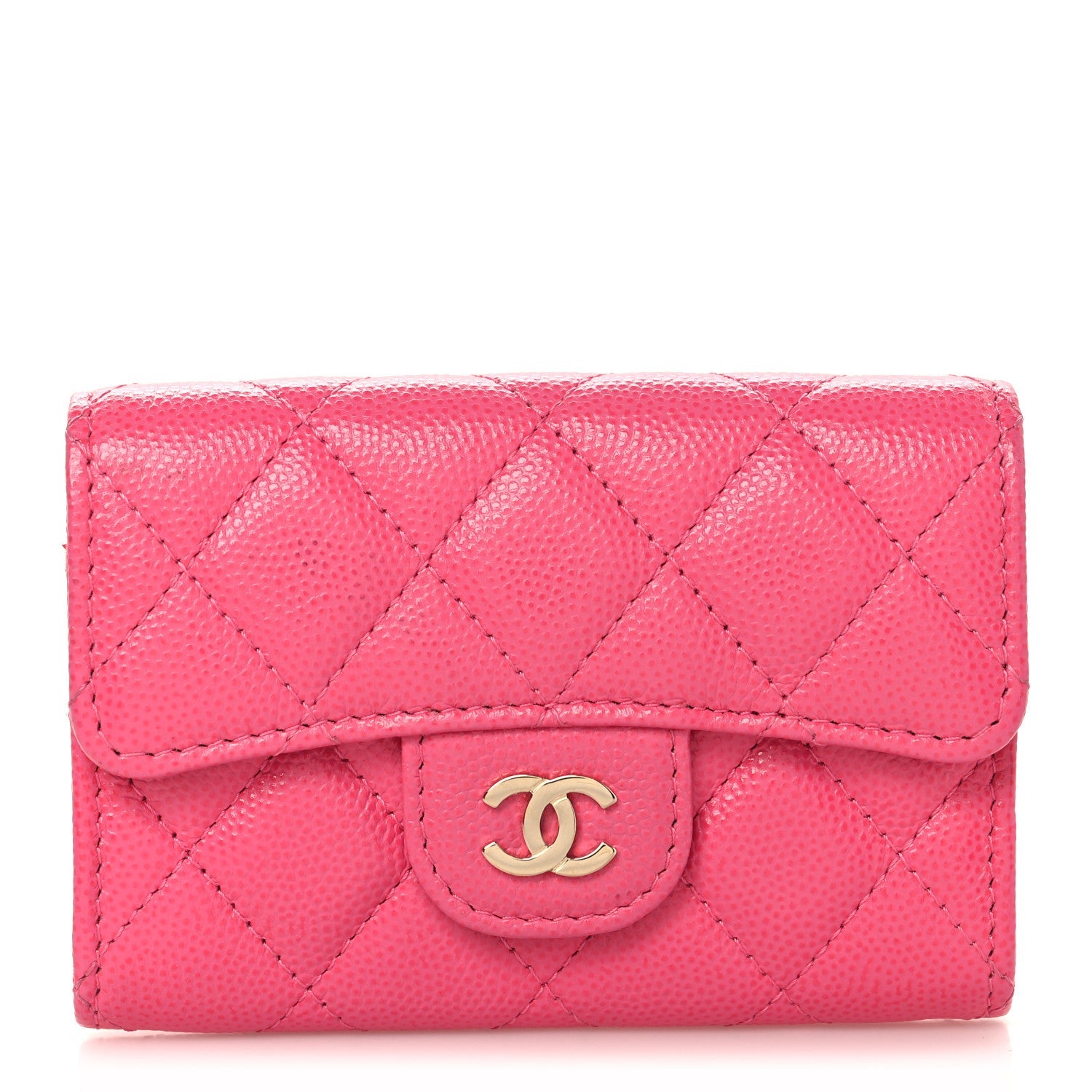 Caviar Quilted Flap  Holder Wallet Pink