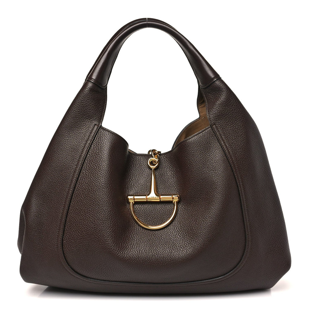 Grained Calfskin Softbit Maxi Shoulder Bag Dark Brown