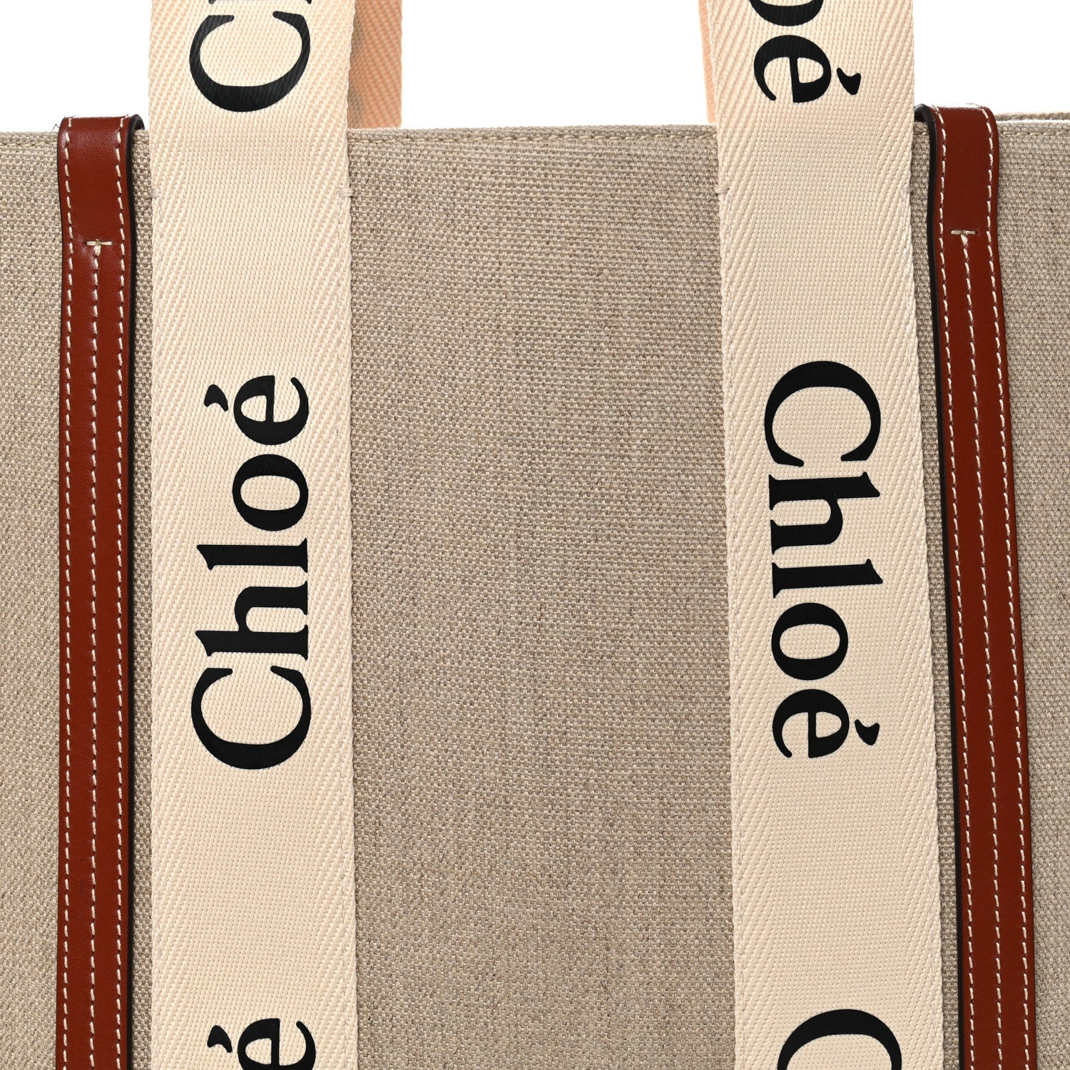 Cotton Calfskin Large Woody Ribbon Tote White Brown