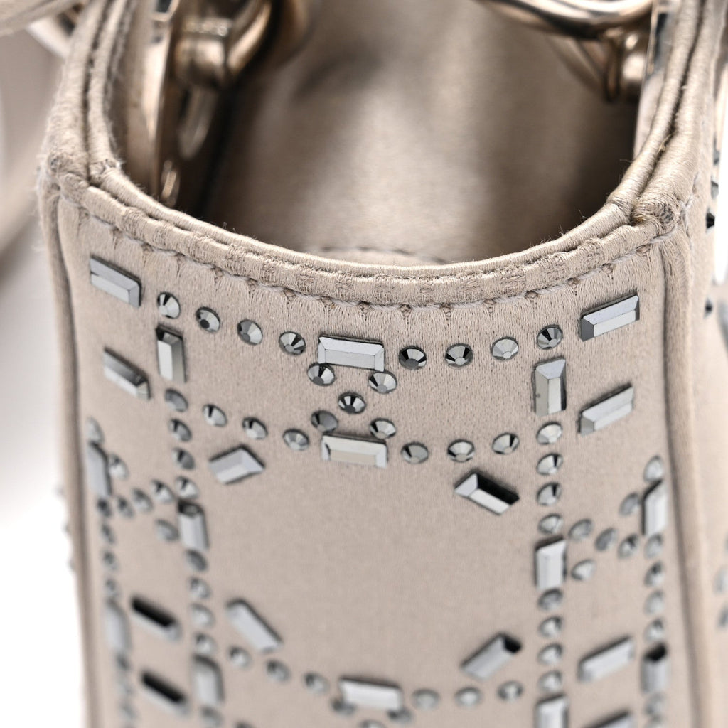 Satin Crystal Cannage Mini Lady Dior Gray