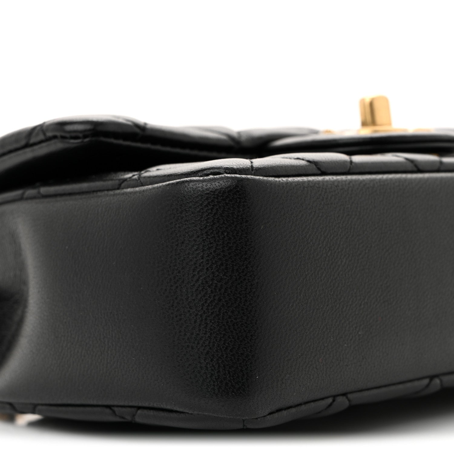 Shiny Lambskin Quilted Pearl Twist Mini Square Flap Black