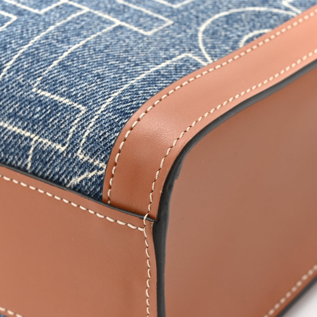 Denim All Over Print Small Vertical Cabas Navy Tan