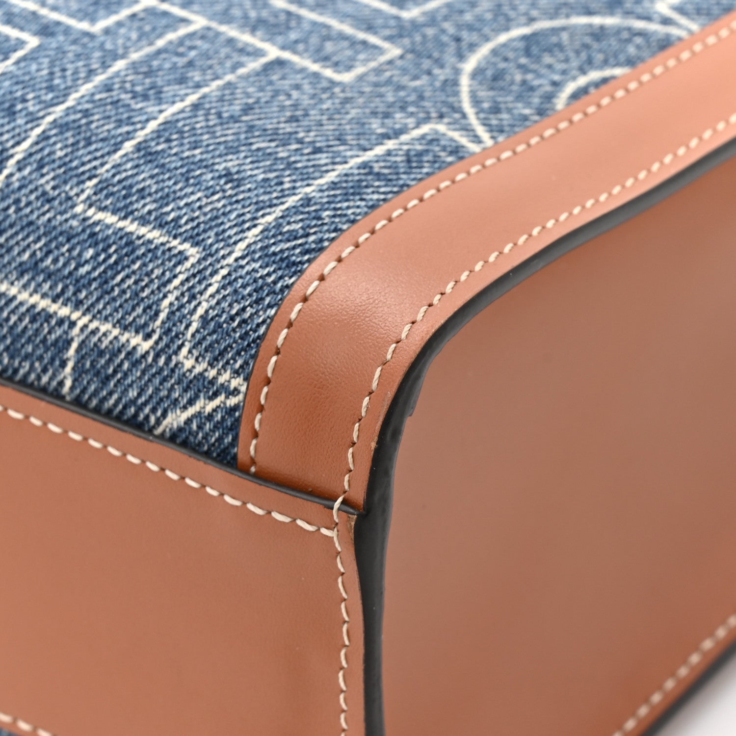 Denim All Over Print Small Vertical Cabas Navy Tan