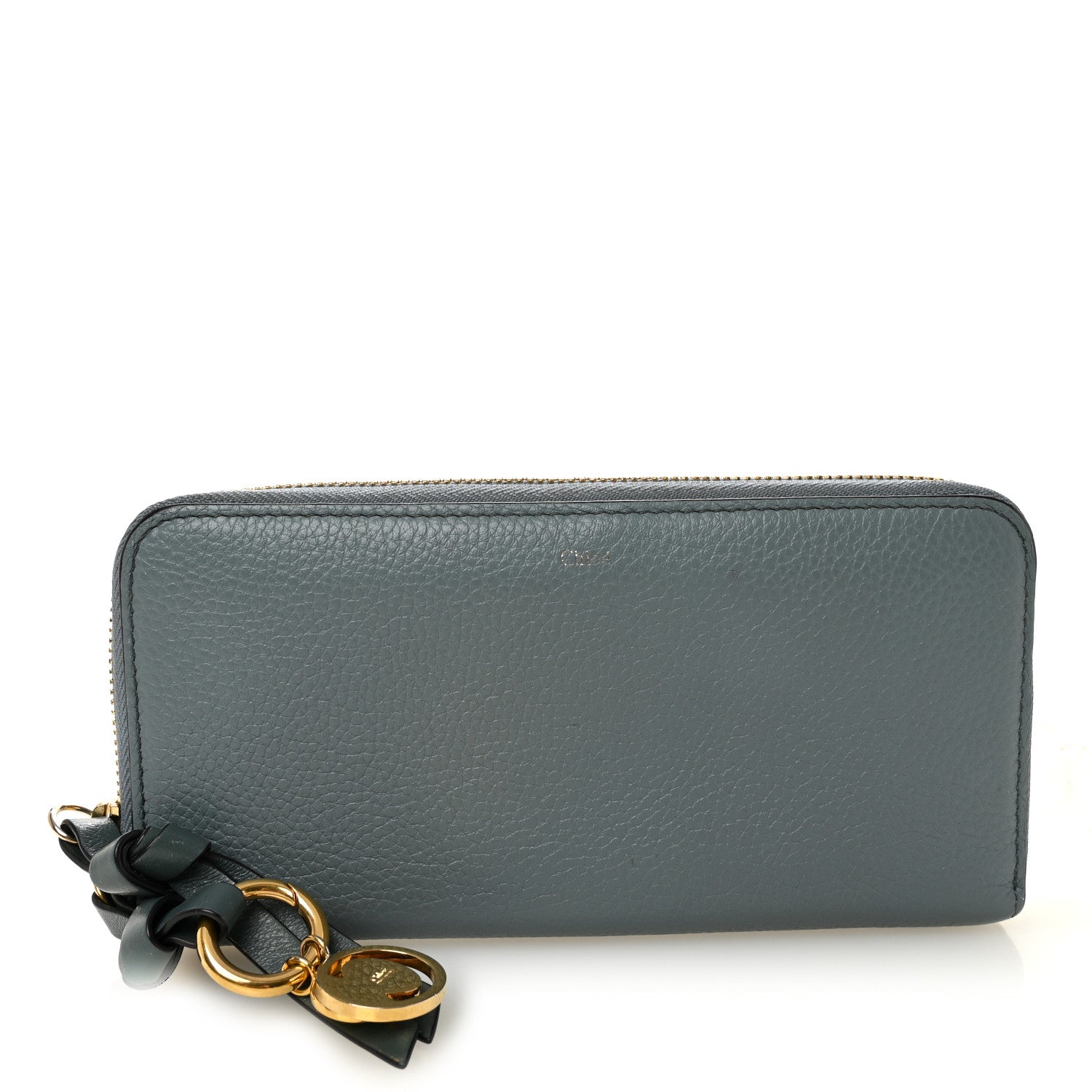 Grained Calfskin Alphabet Long Zip Around Wallet Cloudy Blue