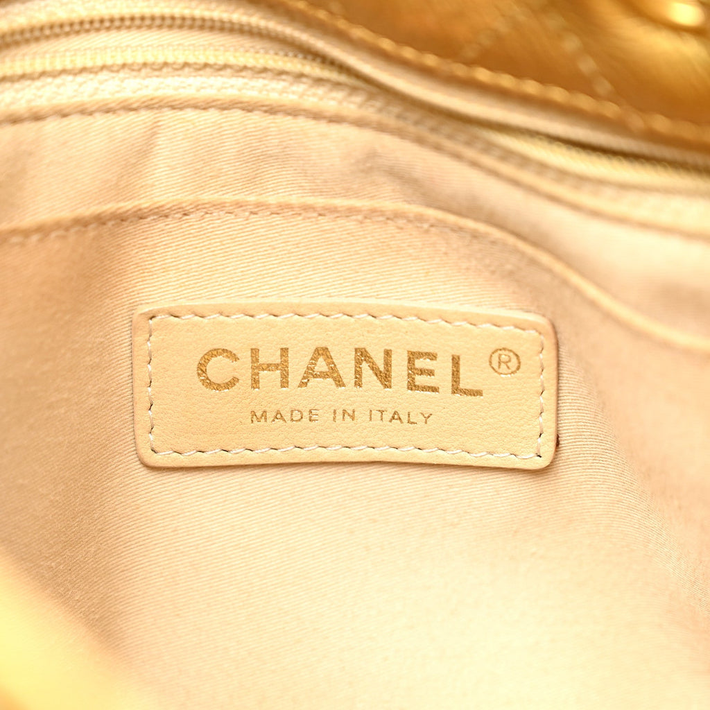 Metallic Calfskin Quilted Small Drawstring Bag Gold