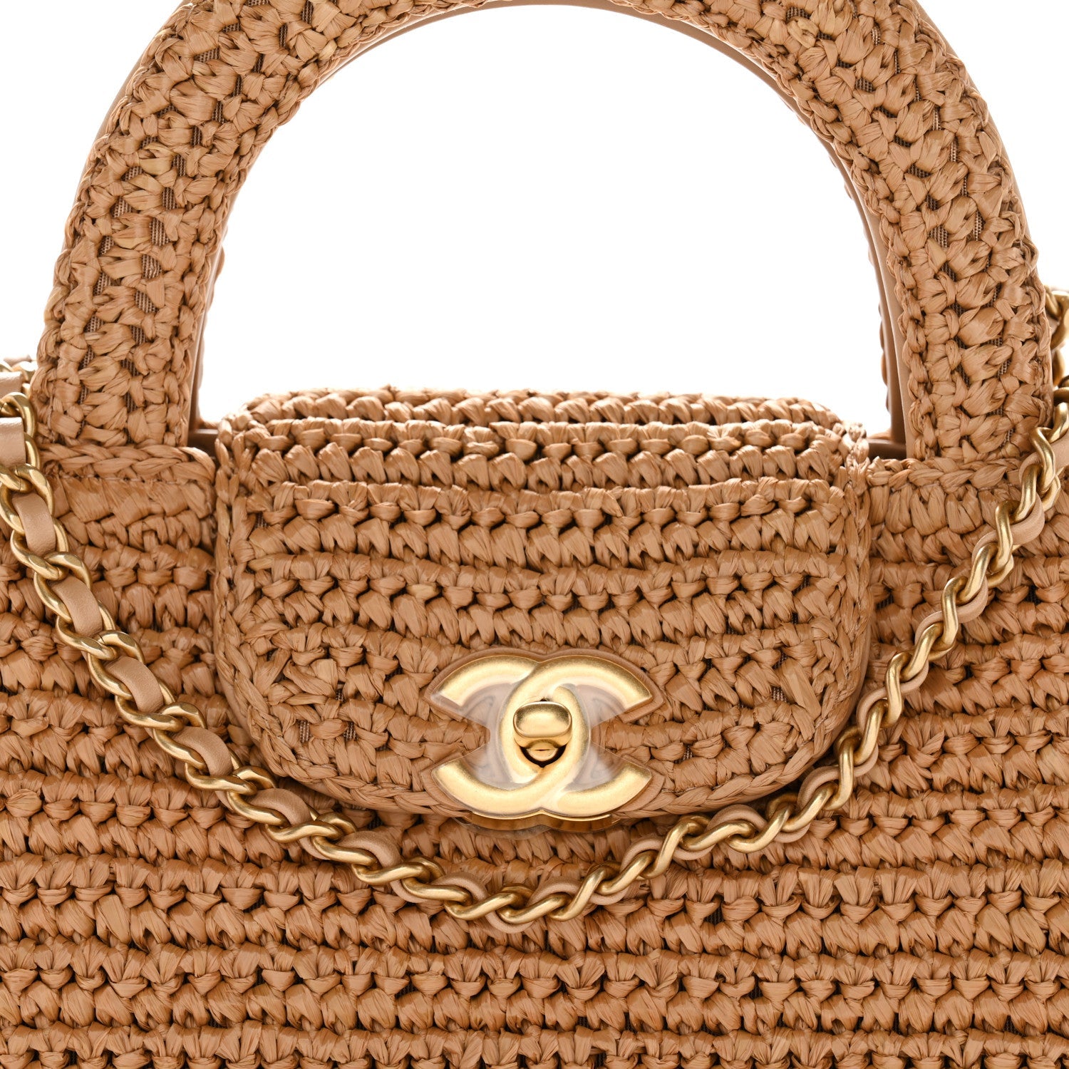 Braided Raffia Nano Kelly Flap Bag Dark Beige