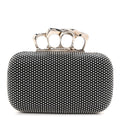 Calfskin Studded Skull Four Ring Knuckle Clutch Black