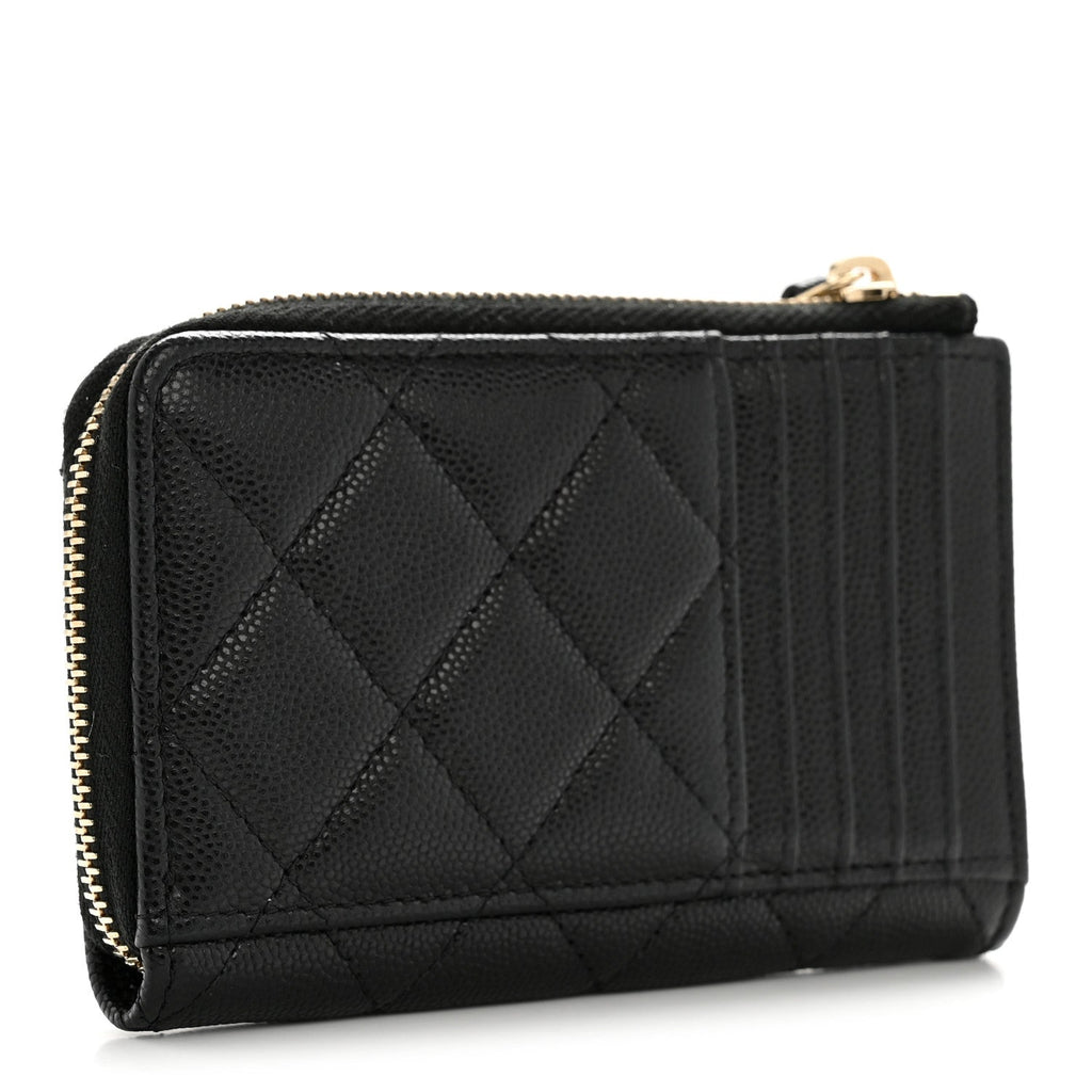 Caviar Quilted CC Zip Around  Holder Black