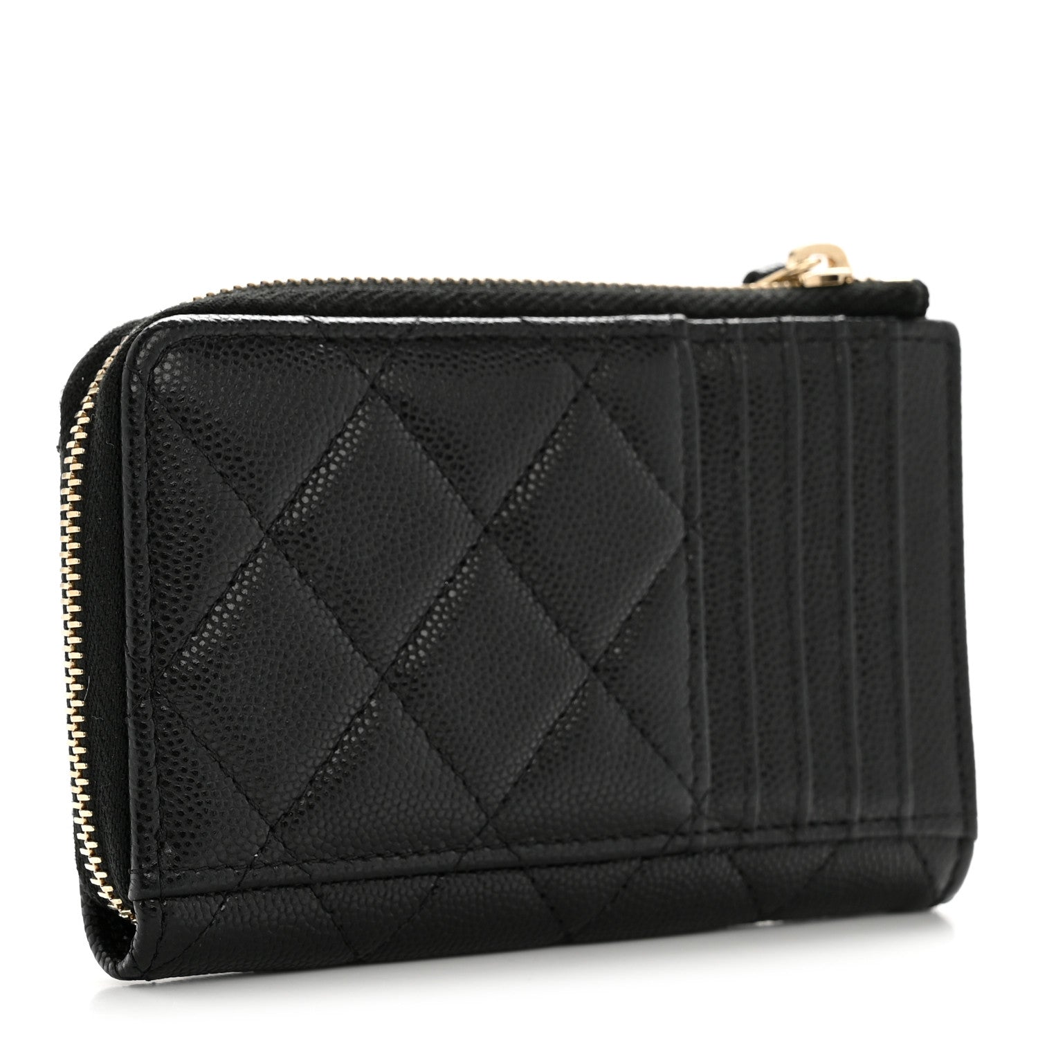 Caviar Quilted CC Zip Around  Holder Black
