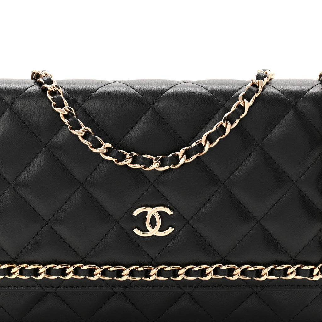 Lambskin Quilted Chain Around Wallet On Chain WOC Black