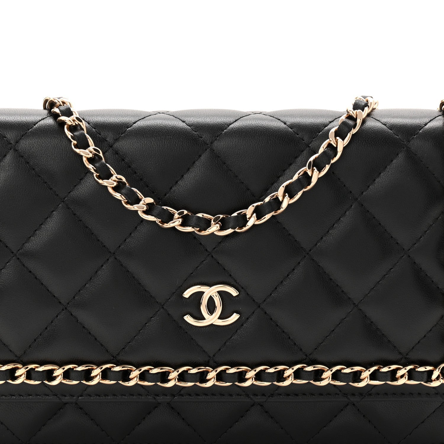 Lambskin Quilted Chain Around Wallet On Chain WOC Black