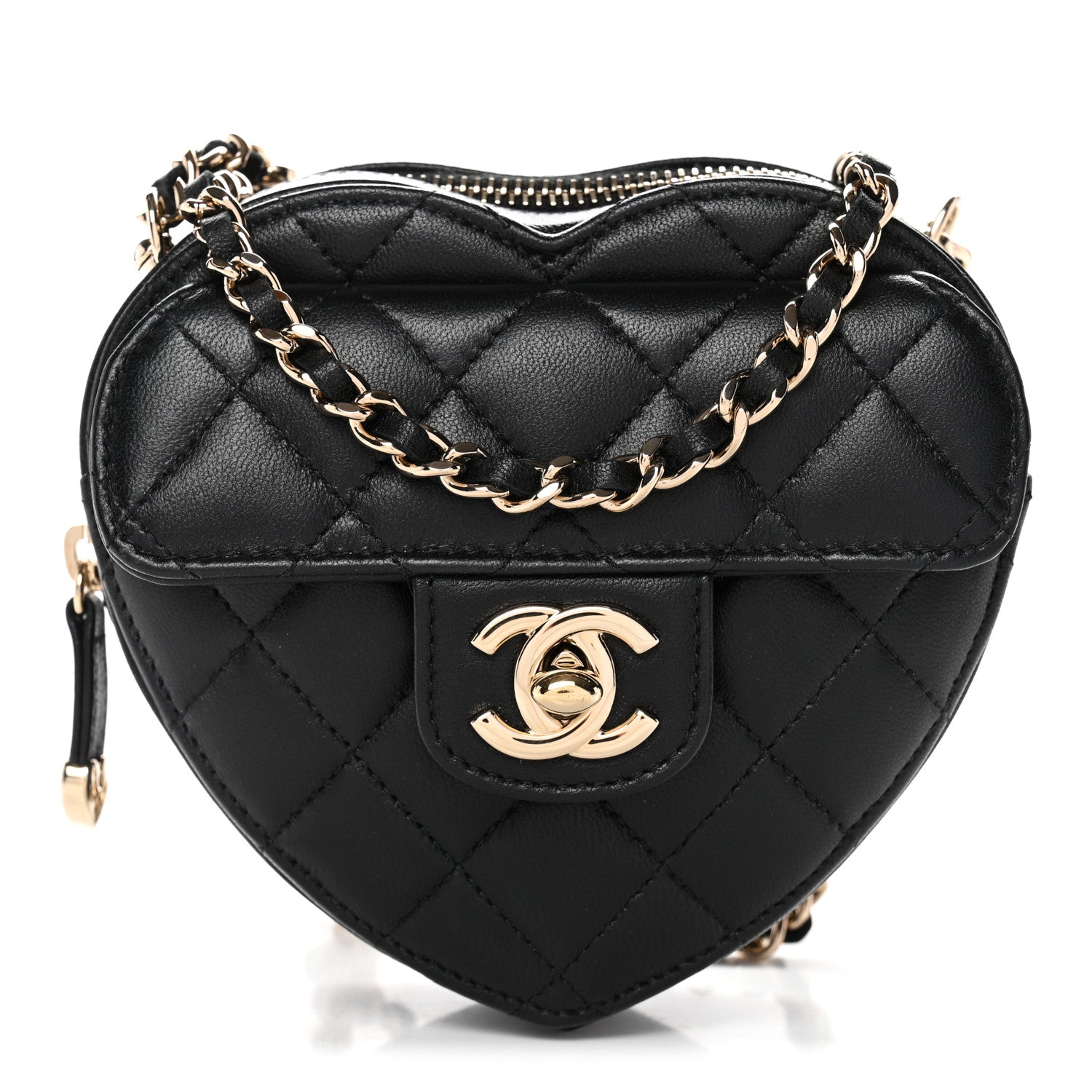 Lambskin Quilted CC In Love Heart Clutch With Chain Black