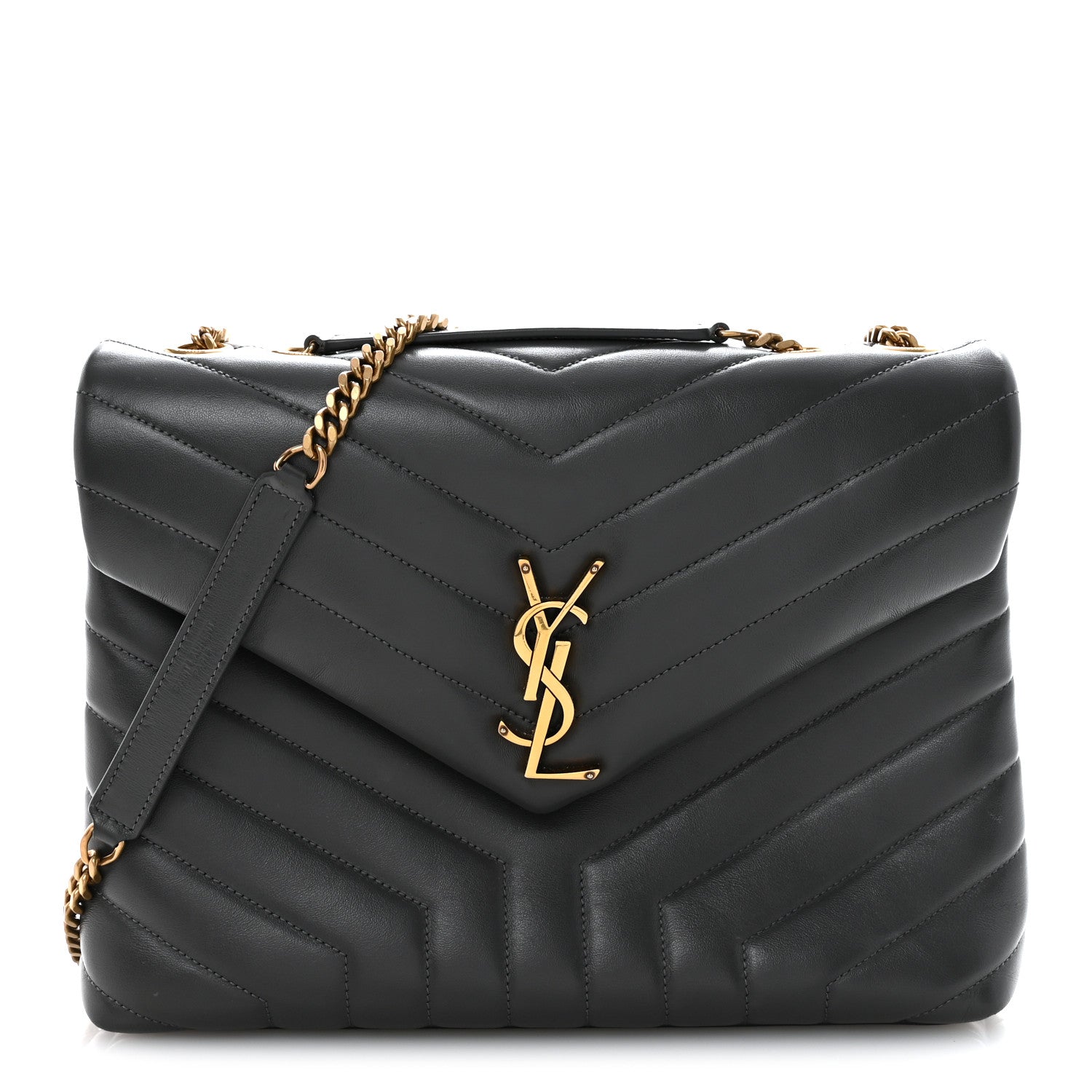 Calfskin Y Quilted Monogram Medium Loulou Chain Satchel Storm