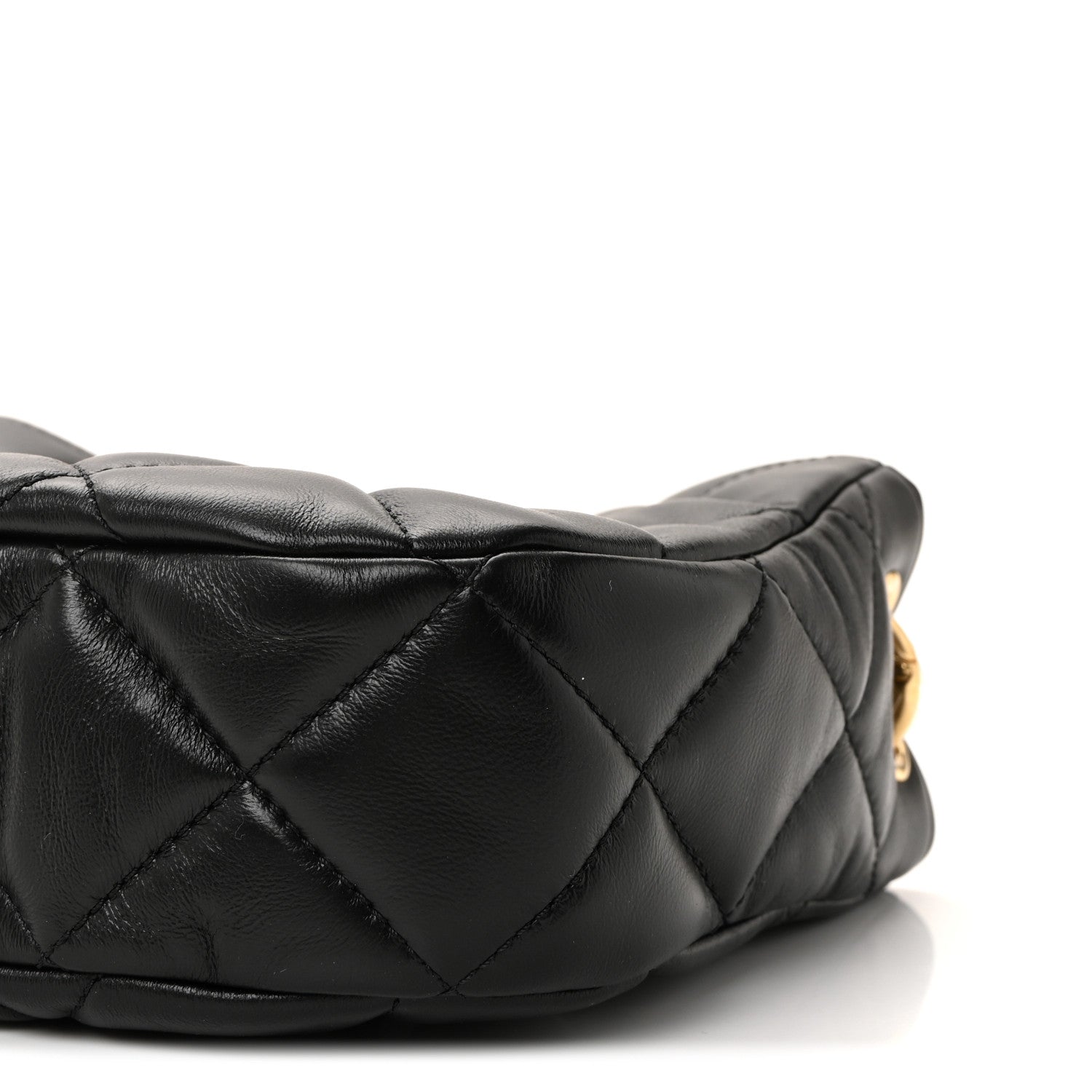 Lambskin Quilted Small Chain Hobo Black