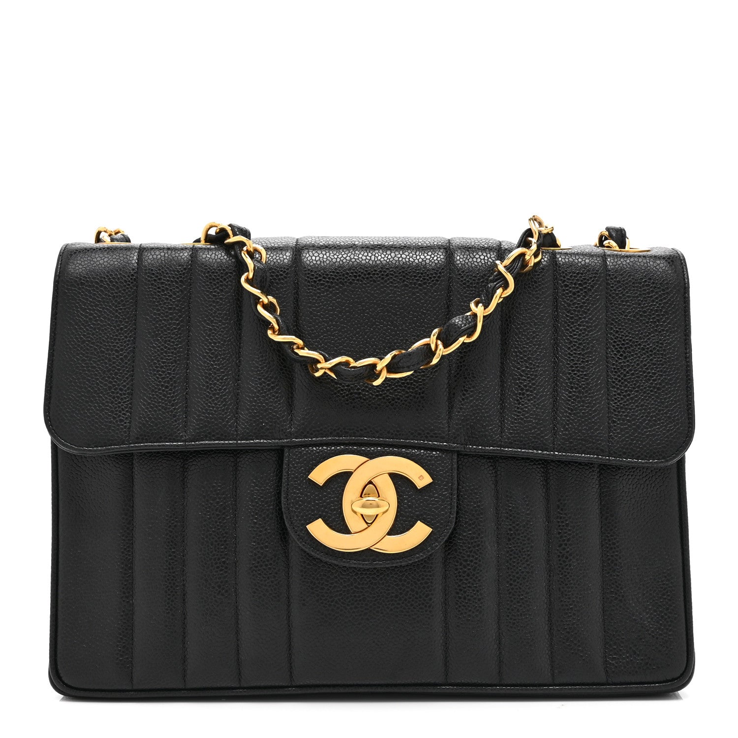 Caviar Vertical Quilted Jumbo Single Flap Black