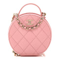 Caviar Quilted Round Handle With Care Vanity With Chain Pink