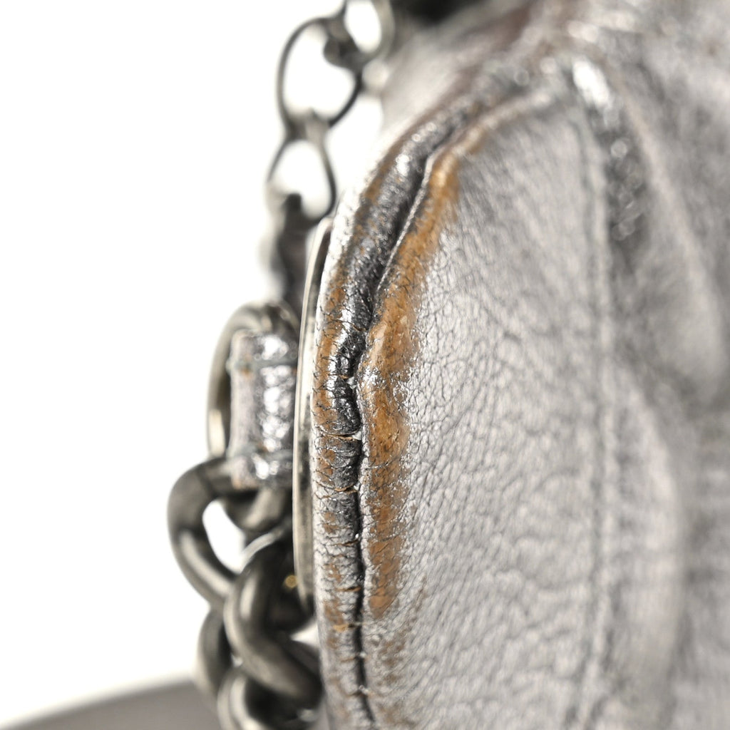 Metallic Calfskin Quilted Banane Waist Bag Fanny Pack Dark Silver