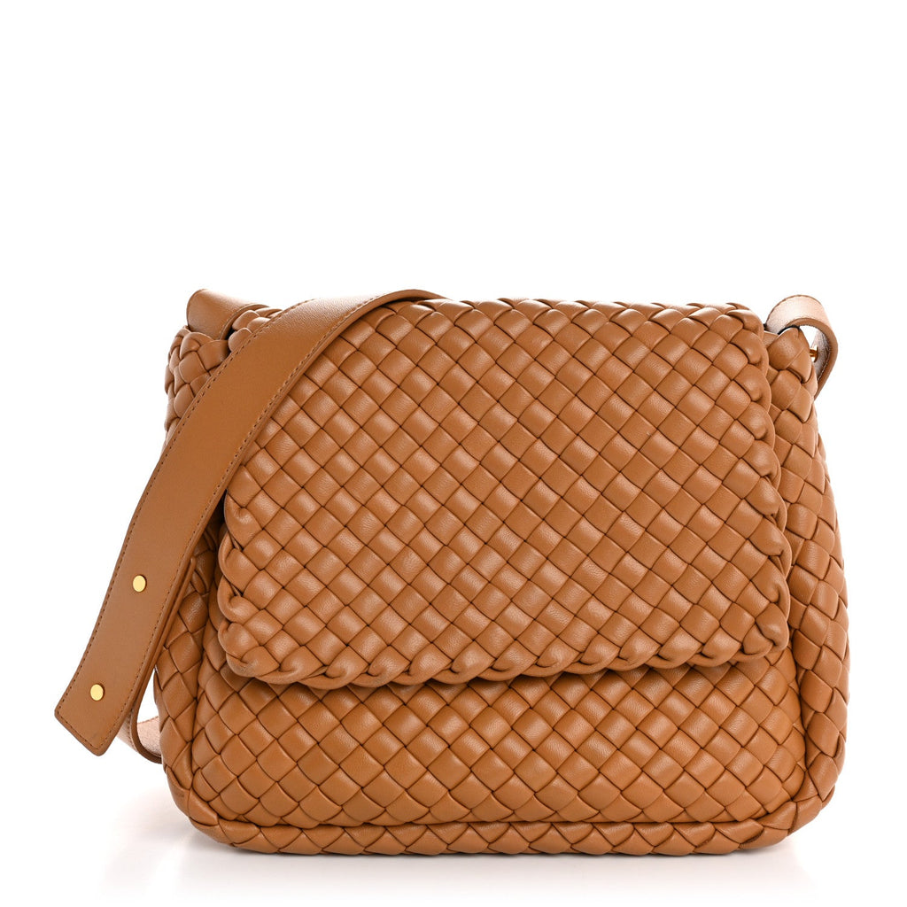 Nappa Intreccio Padded Small Cobble Shoulder Bag Caramel