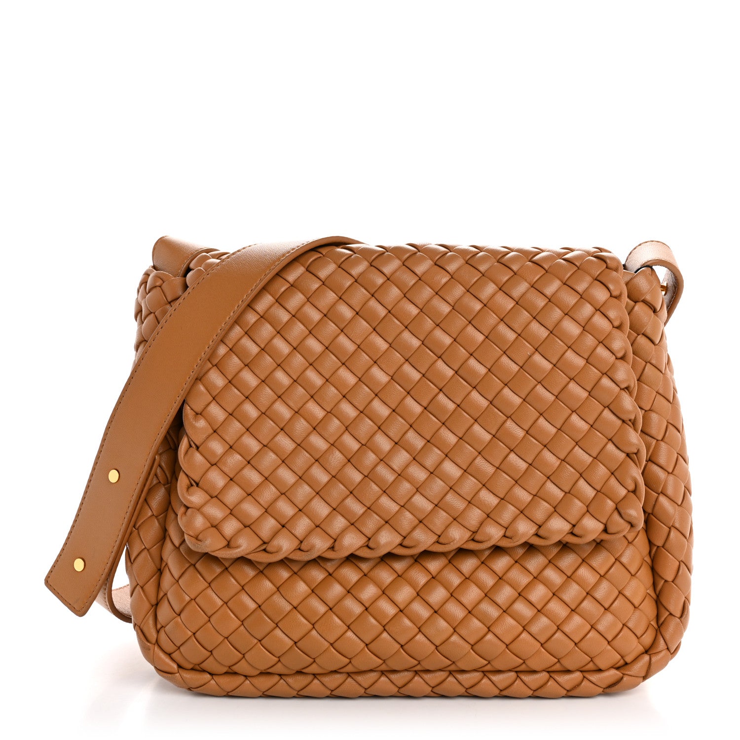 Nappa Intreccio Padded Small Cobble Shoulder Bag Caramel
