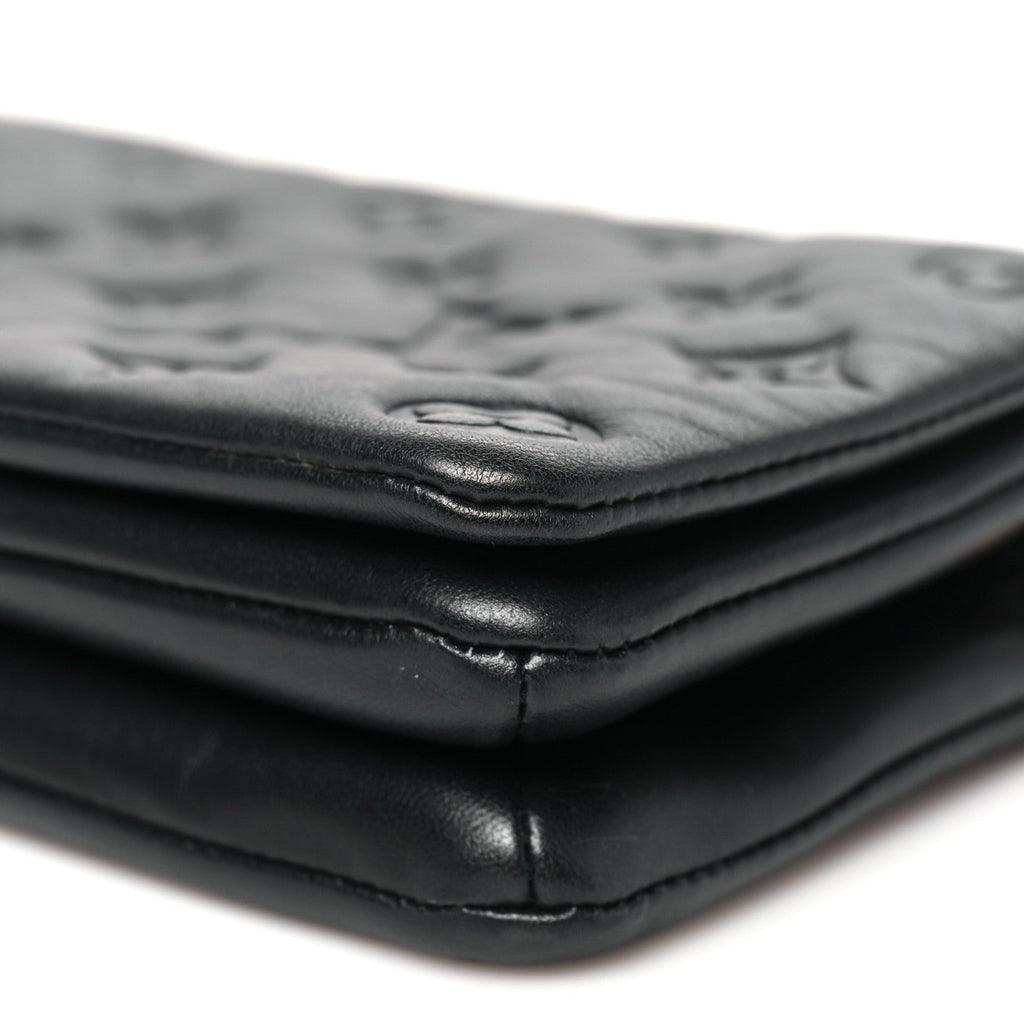 Lambskin Embossed Monogram Pochette Coussin Black