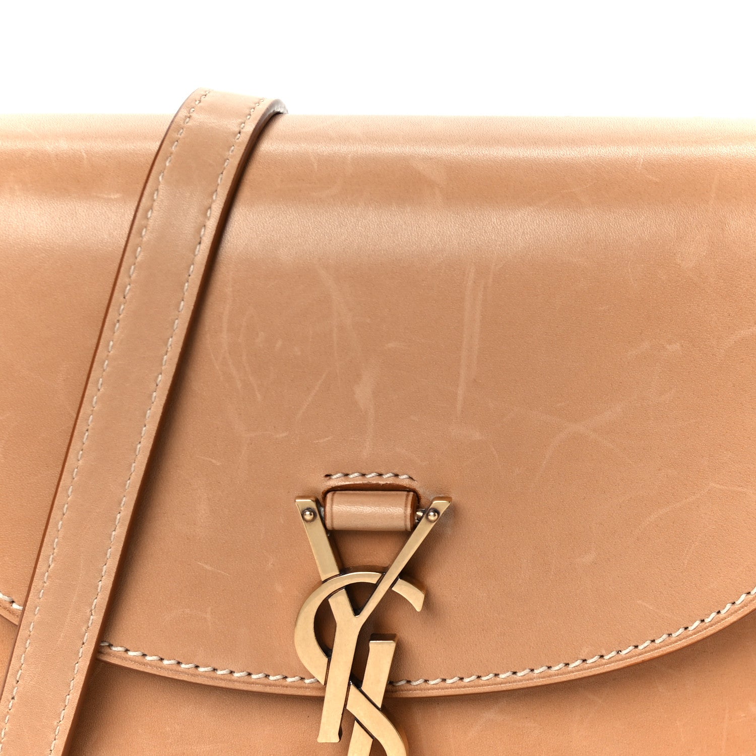 Smooth Vintage Calfskin Small Kaia Satchel Brown Gold