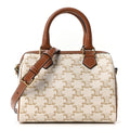 Triomphe Canvas Calfskin Small Boston Bag White