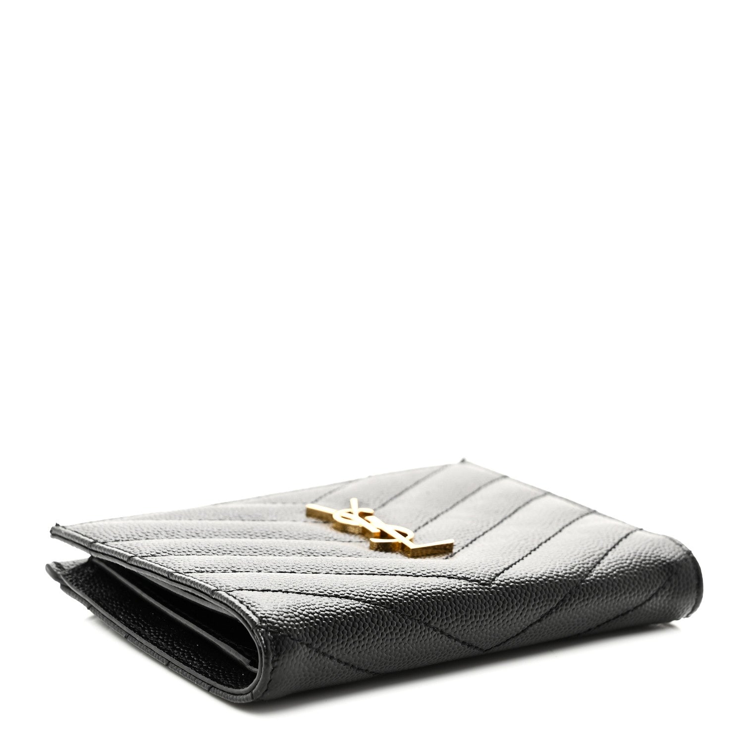 Grain De Poudre Matelasse Chevron Monogram Zipped Two-Part Wallet Black