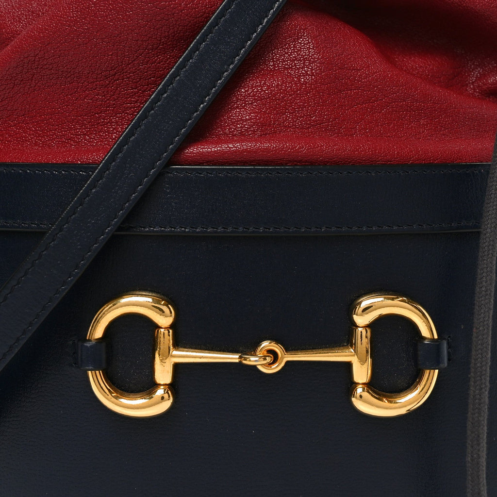 Azalea Sakai Be Green Calfskin Horsebit 1955 Drawstring Bucket Bag Blue New Cherry Red