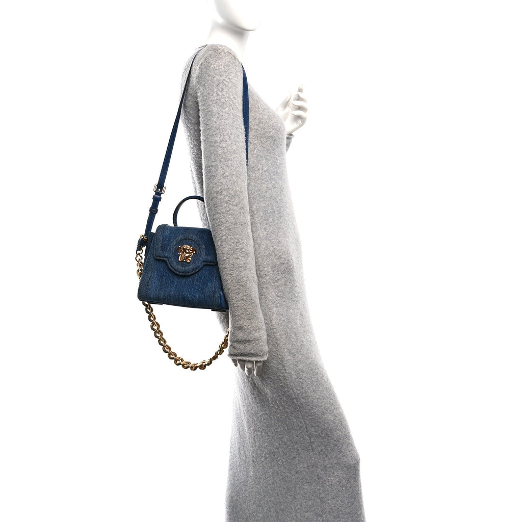 Denim La Medusa Chain Tote Navy Blue