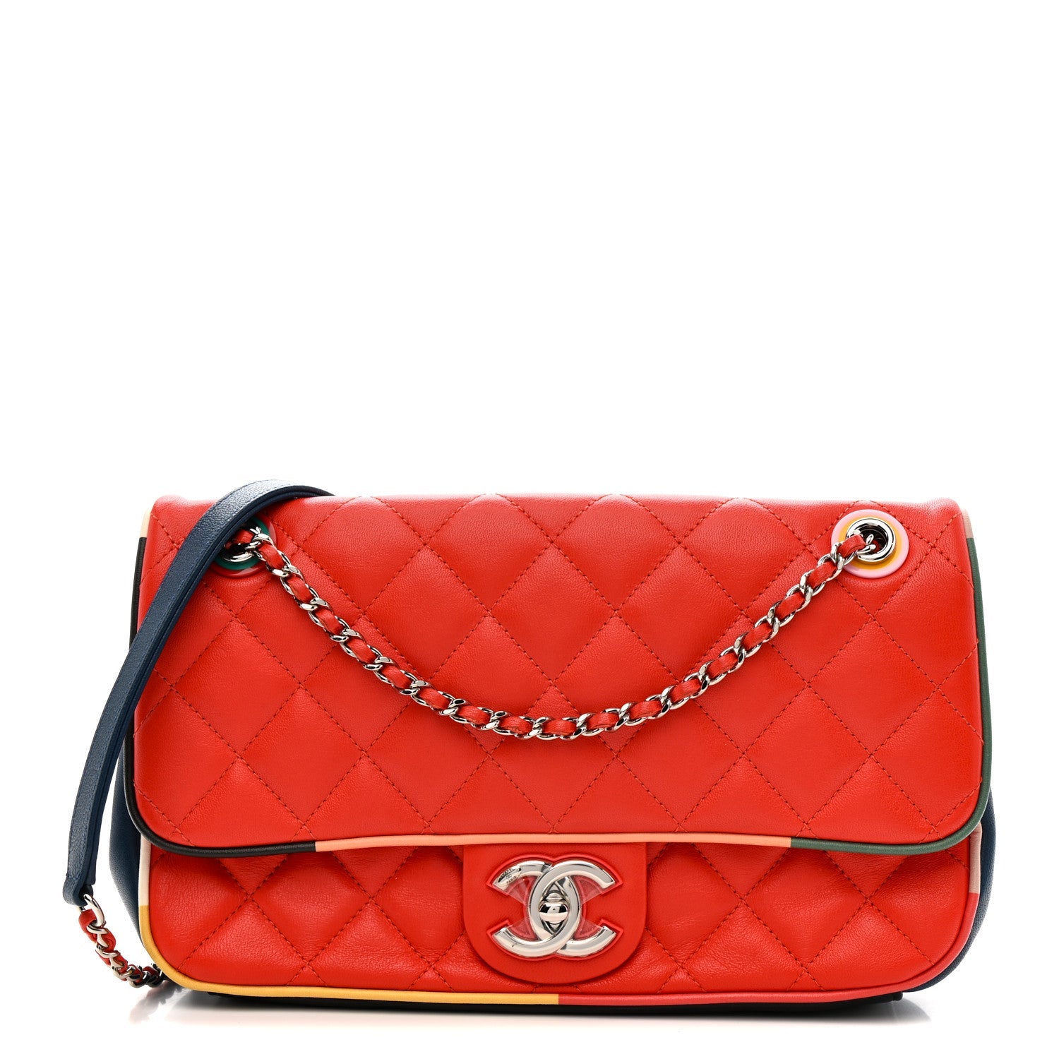 Lambskin Plexiglass Quilted Medium Cuba Color Flap Red Multicolor
