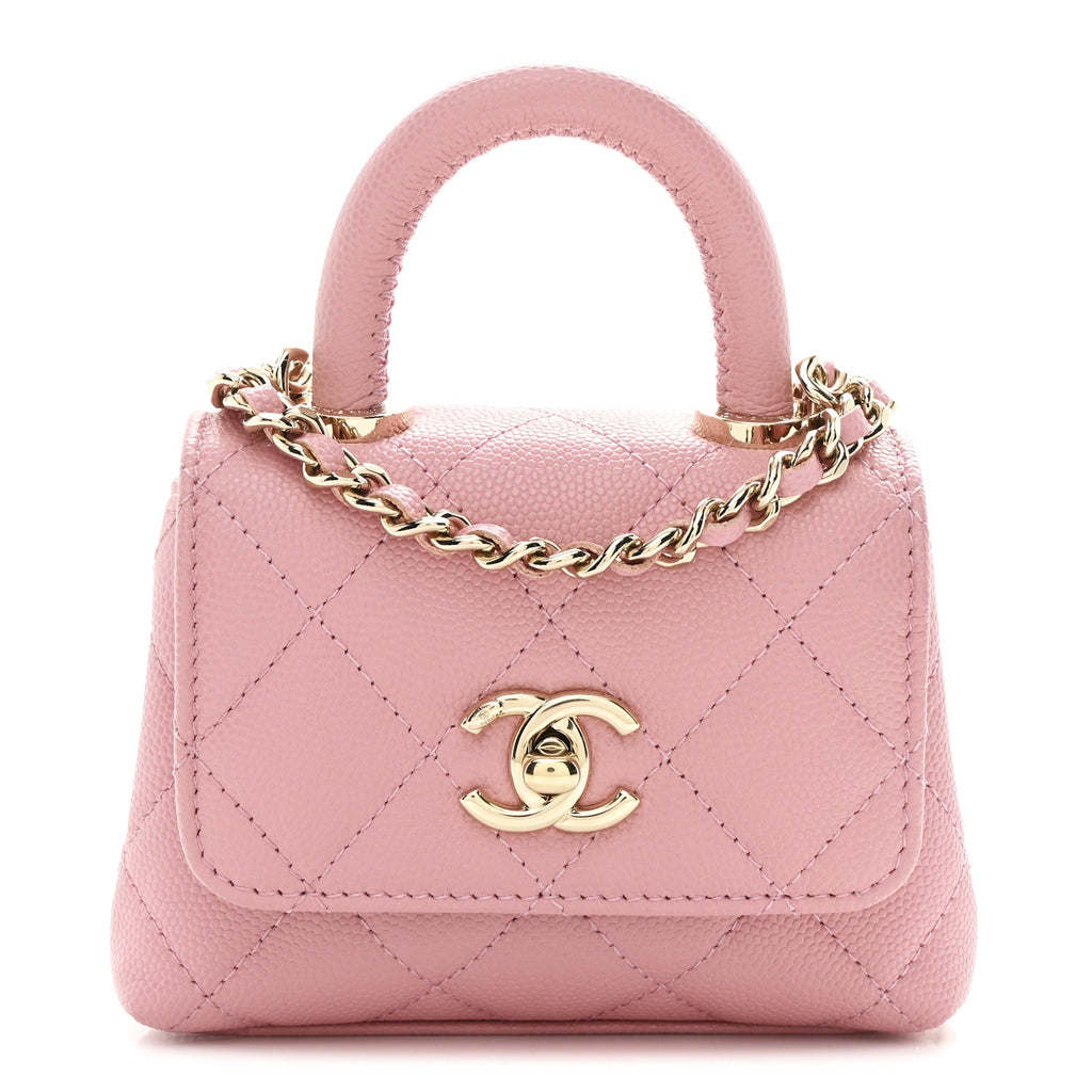 Caviar Quilted Nano Coco Handle Clutch With Chain Pink