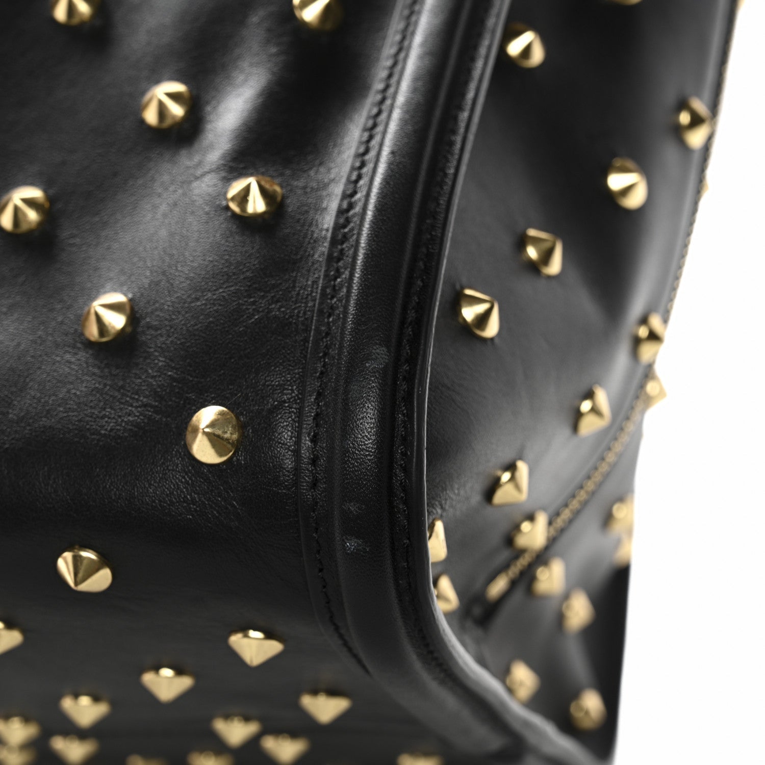 Calfskin Large Studded Padlock Zip Around Tote Black